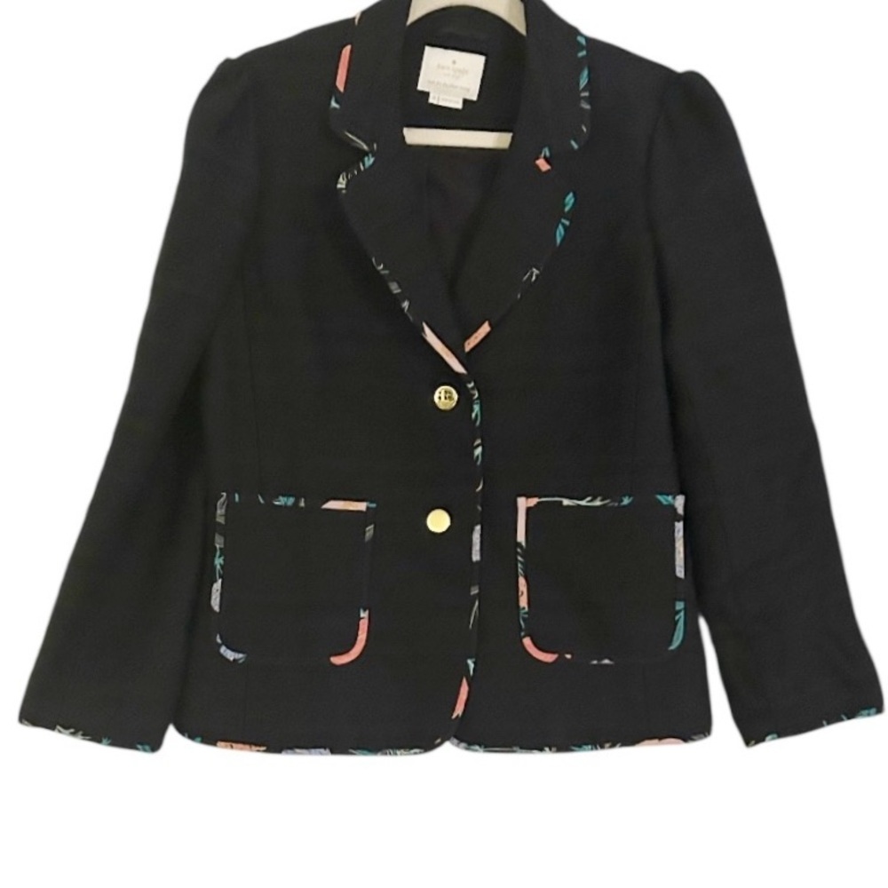 Kate Spade Black Blossom-Trimmed Tweed Blazer Size 10 MSRP 238.00 - Picture 4 of 14